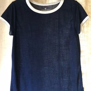 Blue shirt with white piping